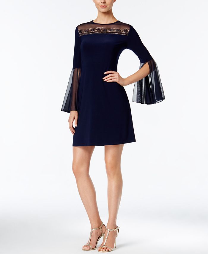 Msk Embellished Illusion Bell Sleeve Dress Macys 4124