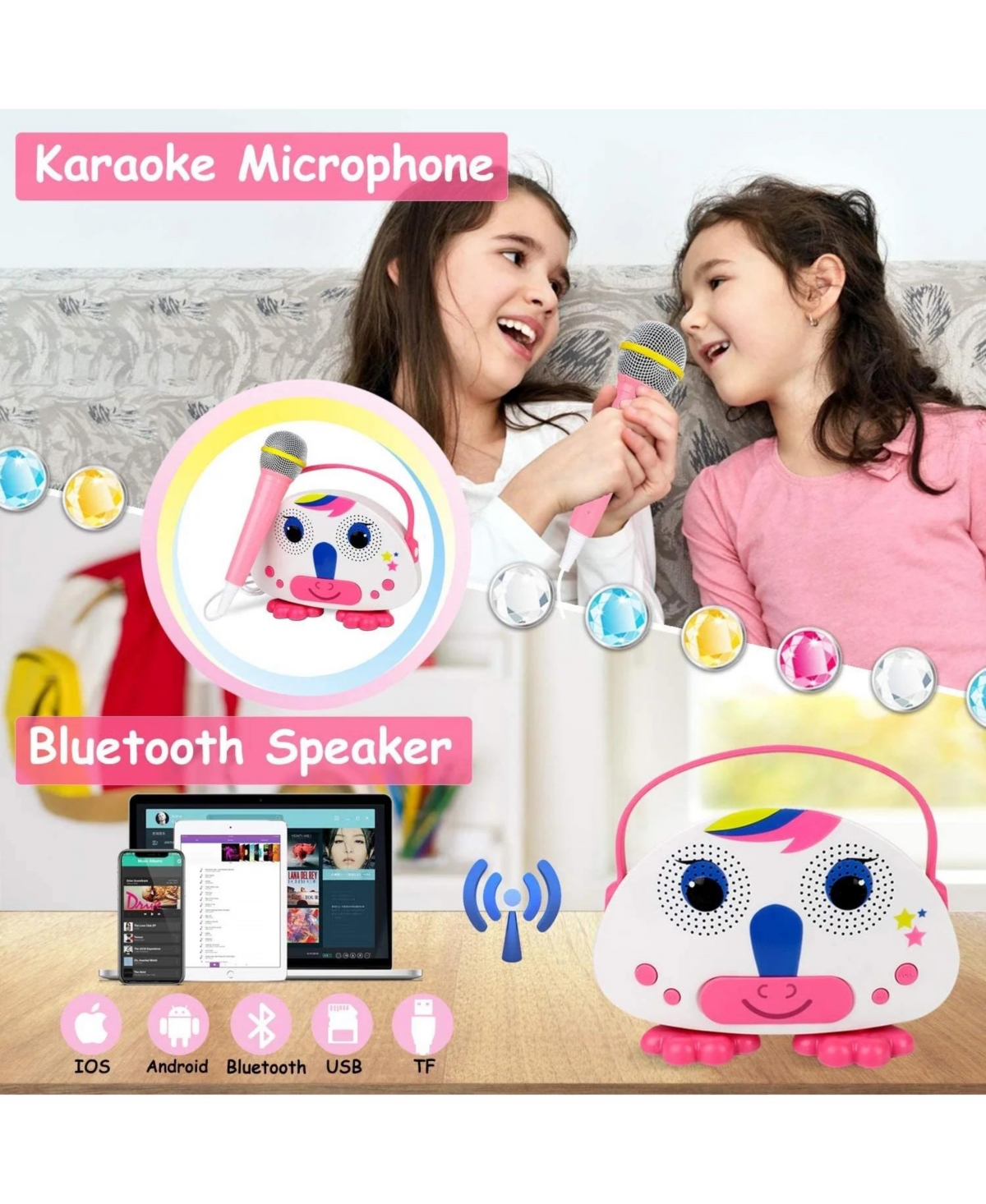 Cowin Karaoke Machine for Kids Wireless Bluetooth with Microphone