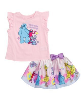 Little Girls' 5-8 T-Shirt 2-Piece and Satin Skirt Set