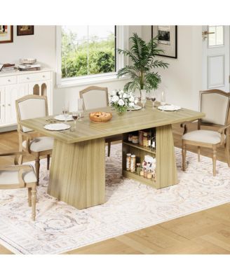 Modern Dining Table, Rectangular Wooden Kitchen Table for 4–6 People, Wooden Long Dinner Table with Storage for Dining Room, Kitchen
