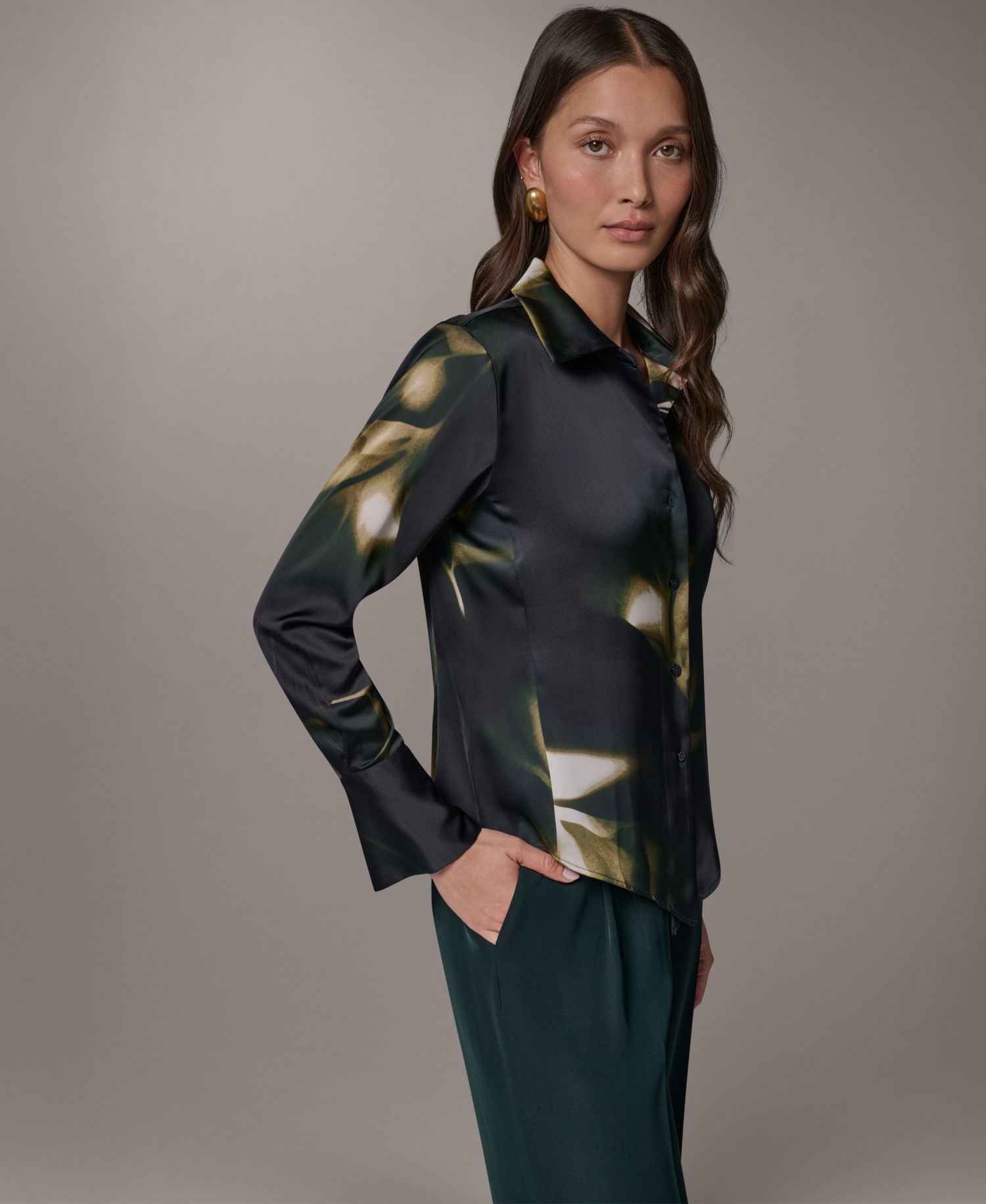 Petite Collared Button-Front Blouse