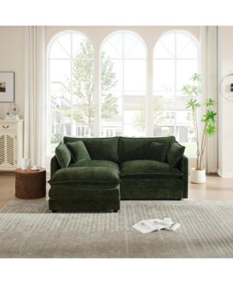Chenille Two-Seater Sofa with 1 Footrest, 2 Seater L-Shaped Sectional with Ottoman,Loveseat with Ottoman for Small Living