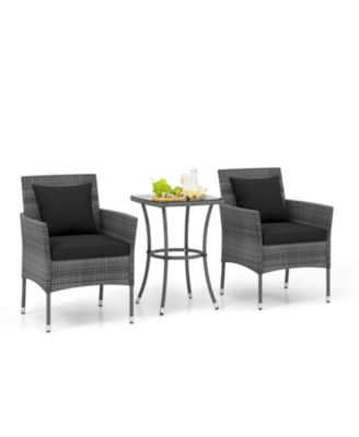 3 Piece Patio Furniture Set with Cushioned Patio Chairs and Tempered Glass Coffee Table