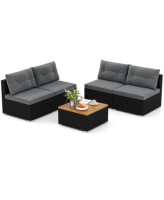 5 Piece Outdoor Furniture Set with Seat and Back Cushions Acacia Wood Tabletop