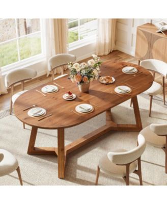 63" Solid Wood Oval Dining Table, Farmhouse Kitchen Table for 4-6 People