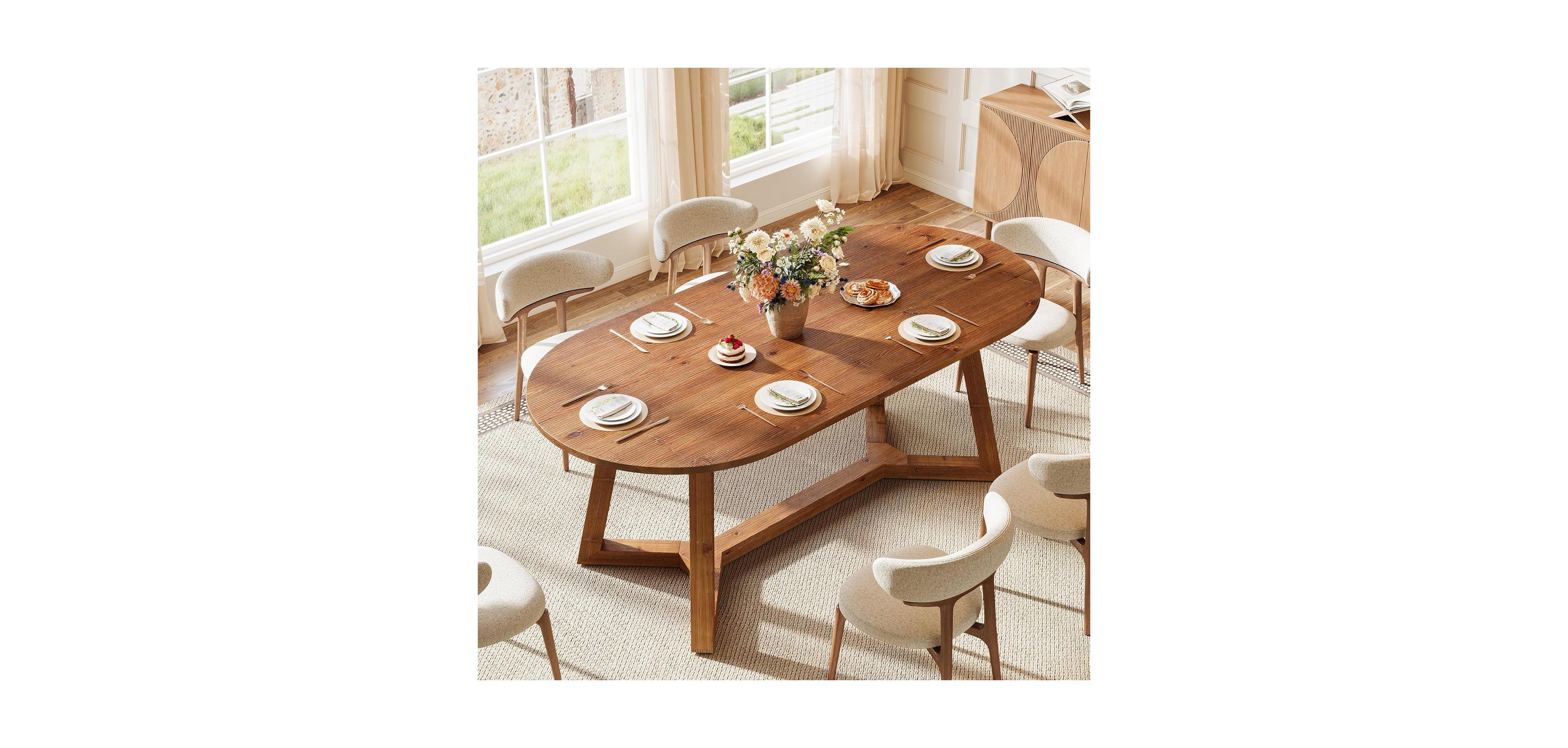 Tribesigns 63" Solid Wood Oval Dining Table, Farmhouse Kitchen Table for 4-6 People