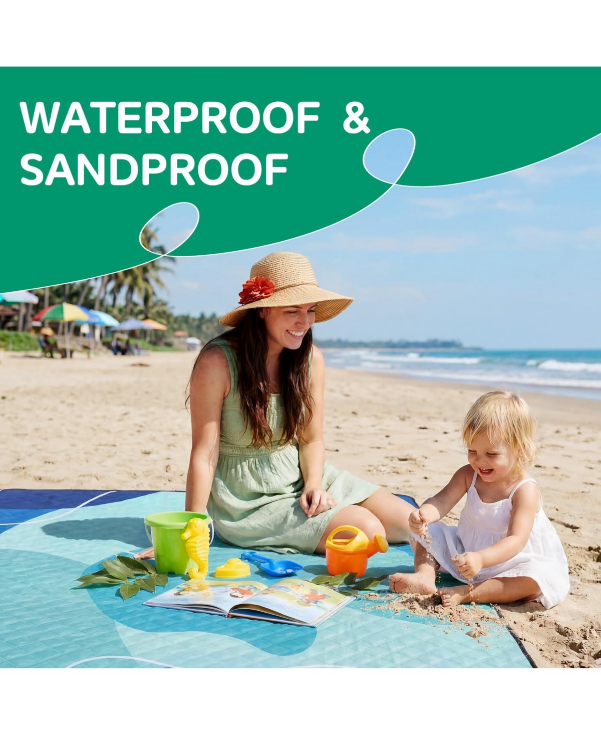 Aofar 80''80'' Waterproof Beach Blanket Picnic Camping Mat Oversized Foldable Sandproof Towel Vacation Gift