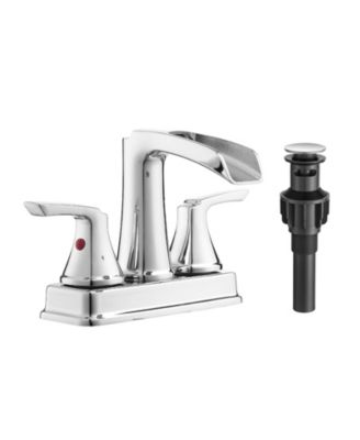 2 Handle Chrome Waterfall Bathroom Faucet 4 Inch Centerset 360 Swivel Spout for 3 Hole Sink with Pop Up Drain
