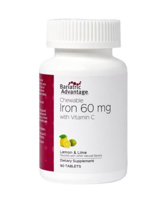 Chewable Iron 60 Milligram with Vitamin C for Absorption and Utilization, Easily Digestible for Gastric Lemon Lime, 90 Count