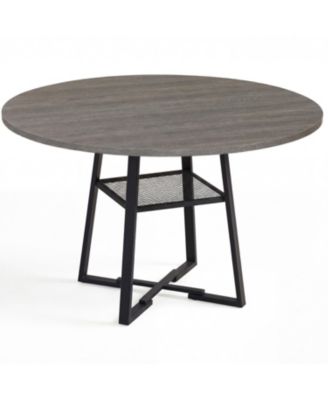 Modern Round Dining Table 4-6 Seater with Storage Shelf Metal Base