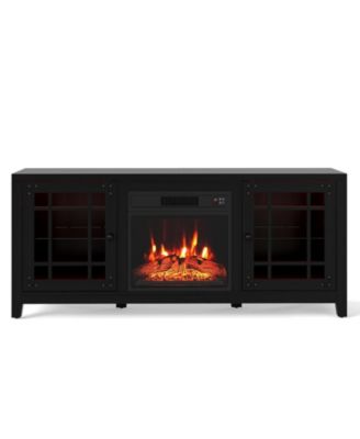 Modern TV Stand with 18 Inch Fireplace and LED Lighting