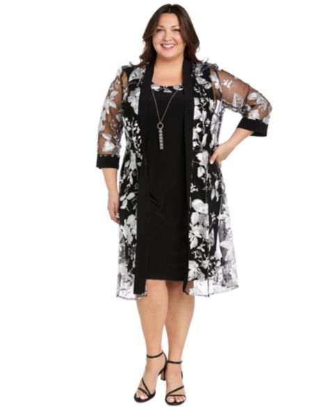 Женские комплекты R & M Richards Plus Size Dress & Jacket, 2-Piece Set, цвет: Чёрный белый