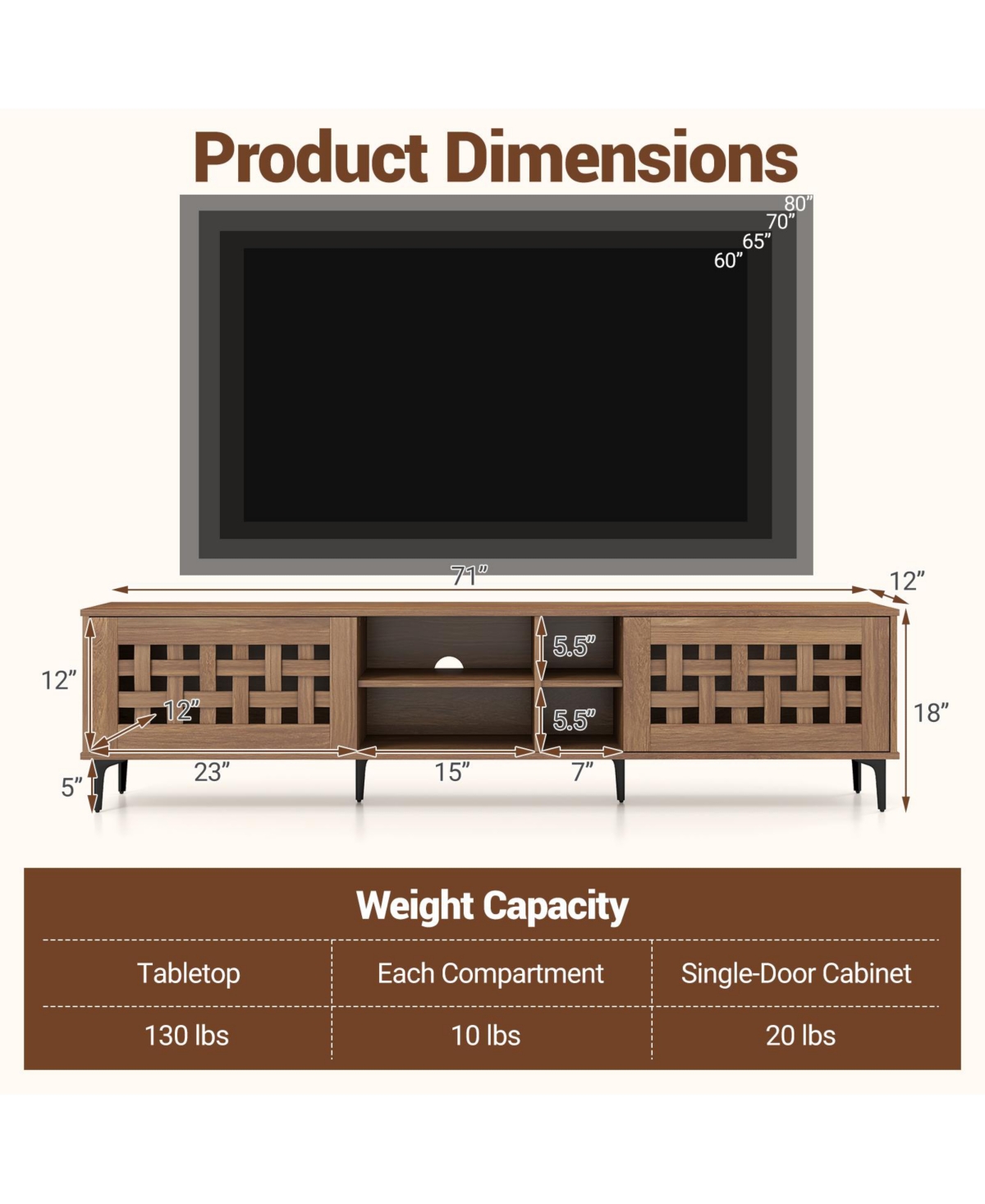 Slickblue Modern Tv Stand with 2 Doors and Storage Cabinets