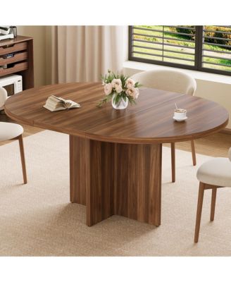 Extendable Round Dining Table for 4-6, 43.3" to 59" Oval Kitchen Table, Walnut Finish, Table Only