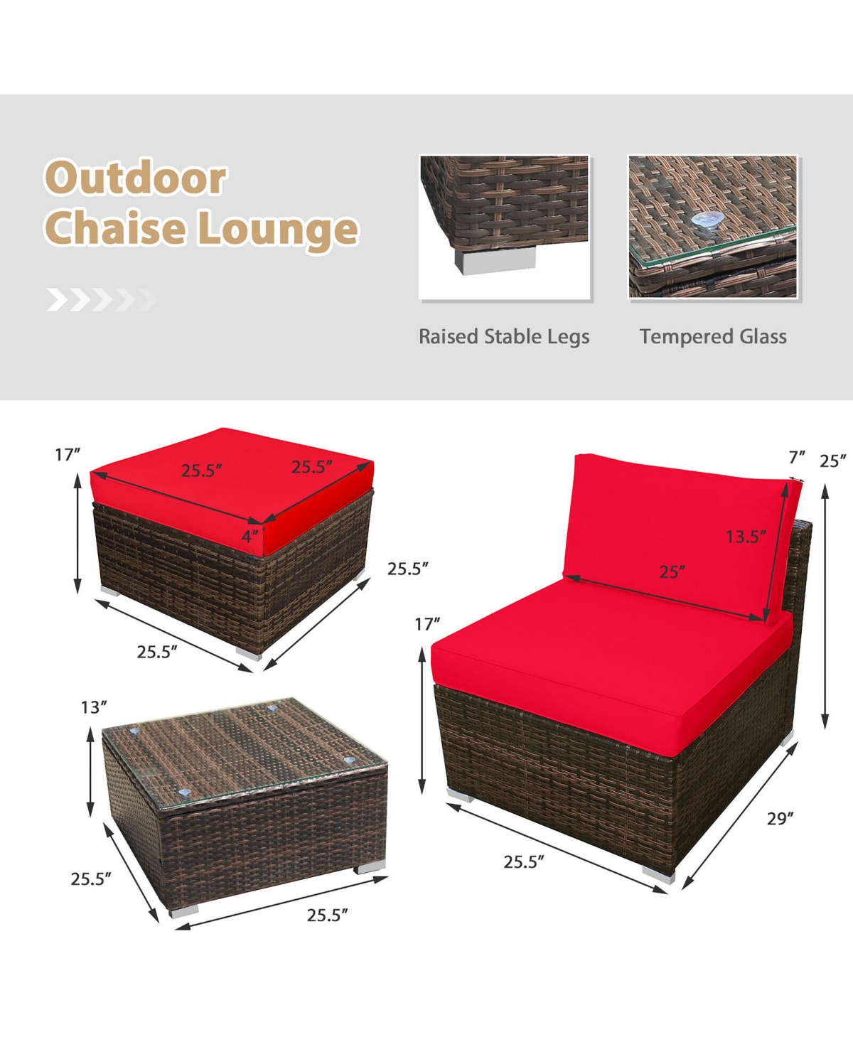 Costway 5Piece Patio Rattan Wicker Furniture Set Armless Sofa Cushioned