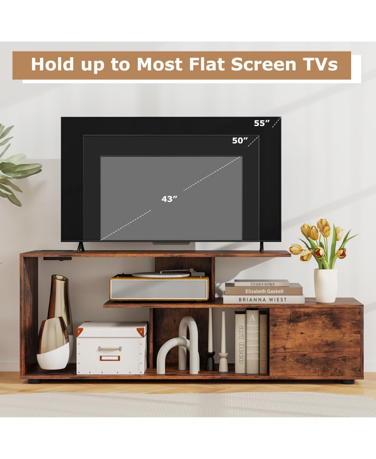 Slickblue 60 Inch Entertainment Center Tv Stand with Power Outlet and Storage