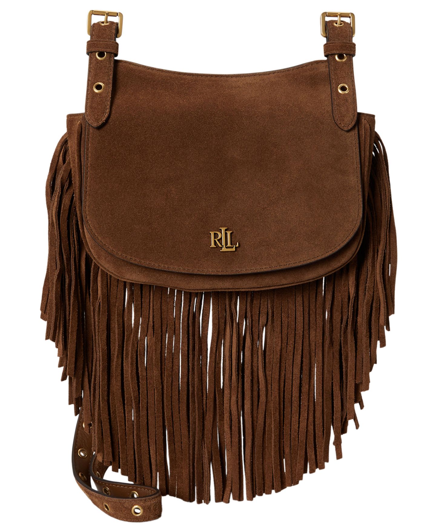 Женская сумка Lauren Ralph Lauren Suede Fringe Trim Marcy Small Crossbody Handbag, цвет: Светлый табачный — фото 1