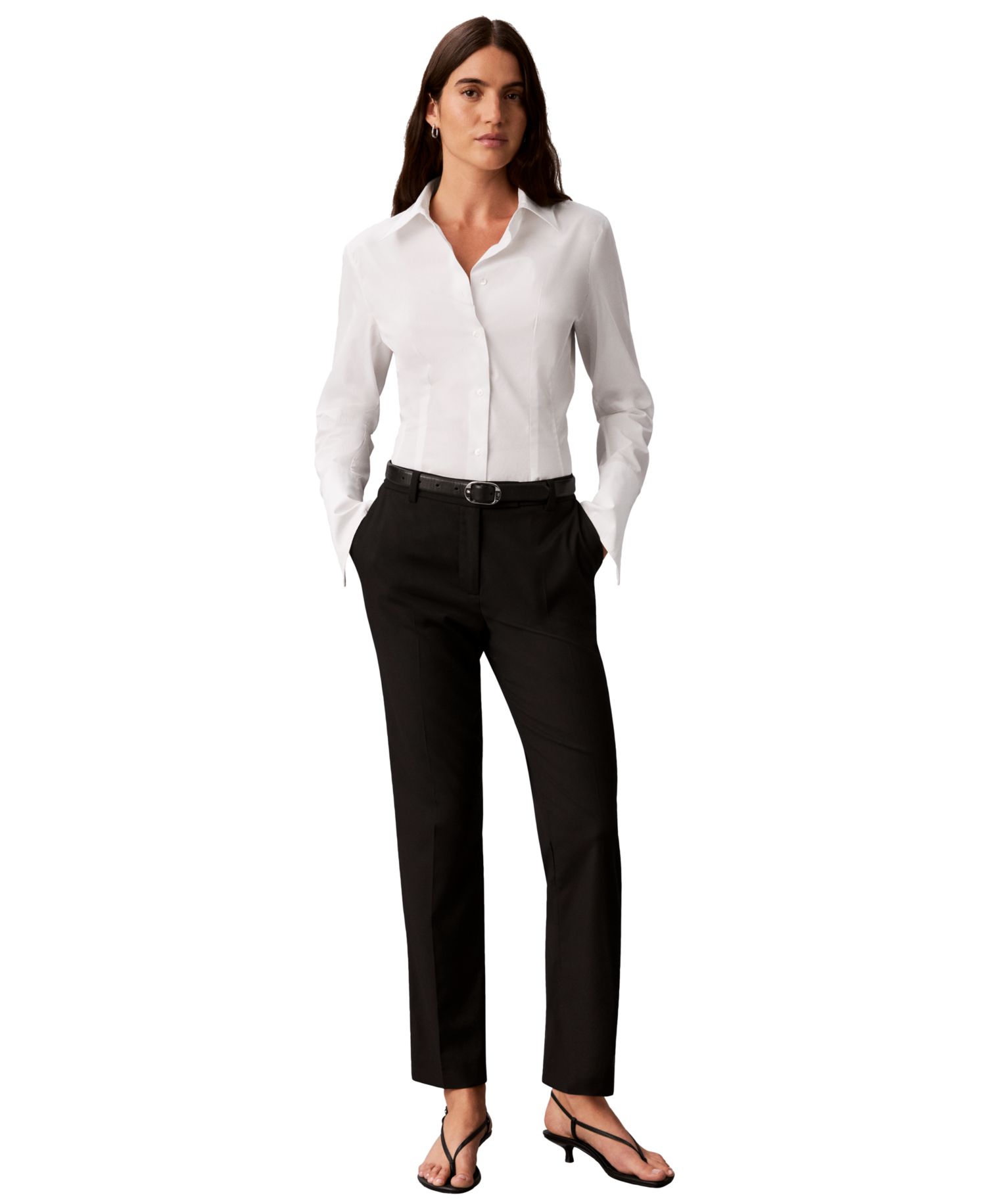 Petite Collared Neck Long-Sleeve Shirt