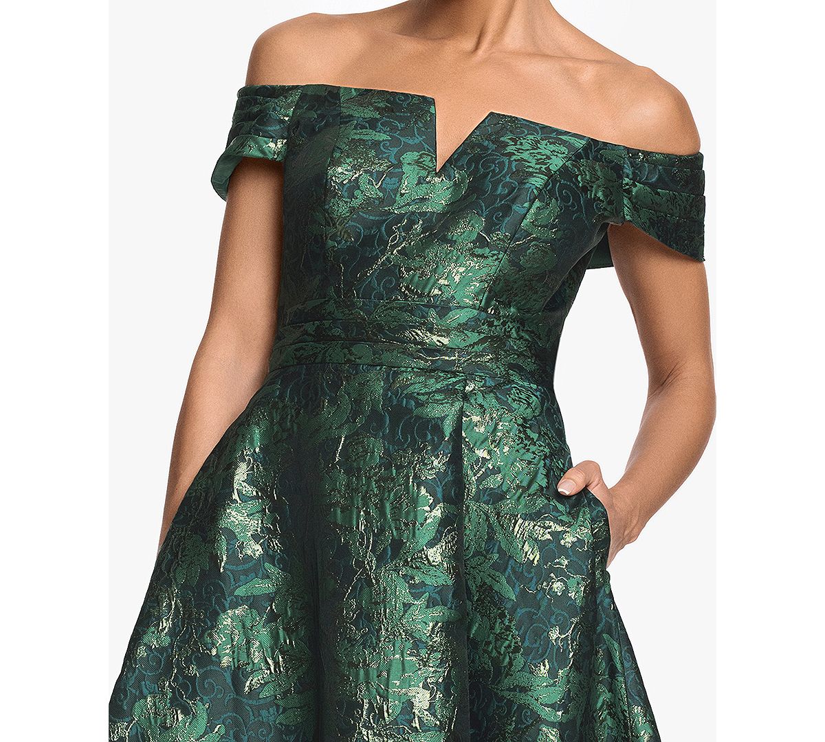 XSCAPE Women's Off-The-Shoulder Brocade Print Ball Gown view 3 — MAYCSS fashion products