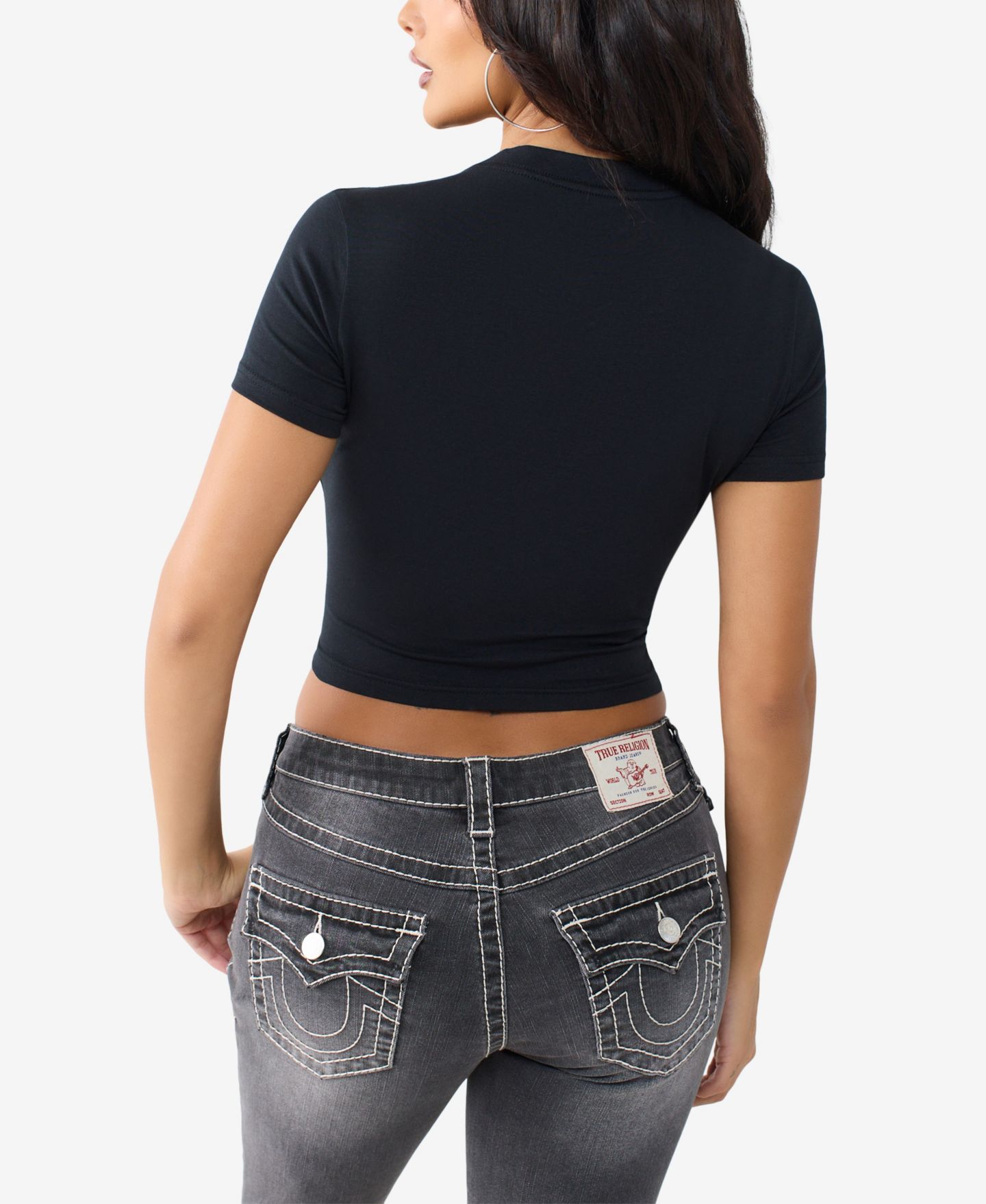 Женская футболка True Religion Crystal Horseshoe Baby T-Shirt, цвет: Угольно-чёрный — фото 4
