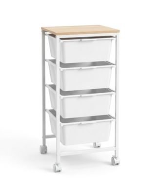 4-Drawer Storage Cart on Wheels with Wooden Top for Home or Office