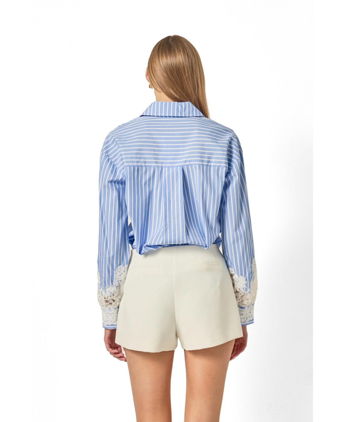 English Factory Women's Oversized Lace Trim Stripe Shirt