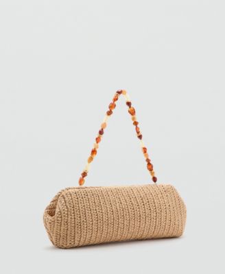 Women's Bead Detail Natural Fiber Shoulder Bag