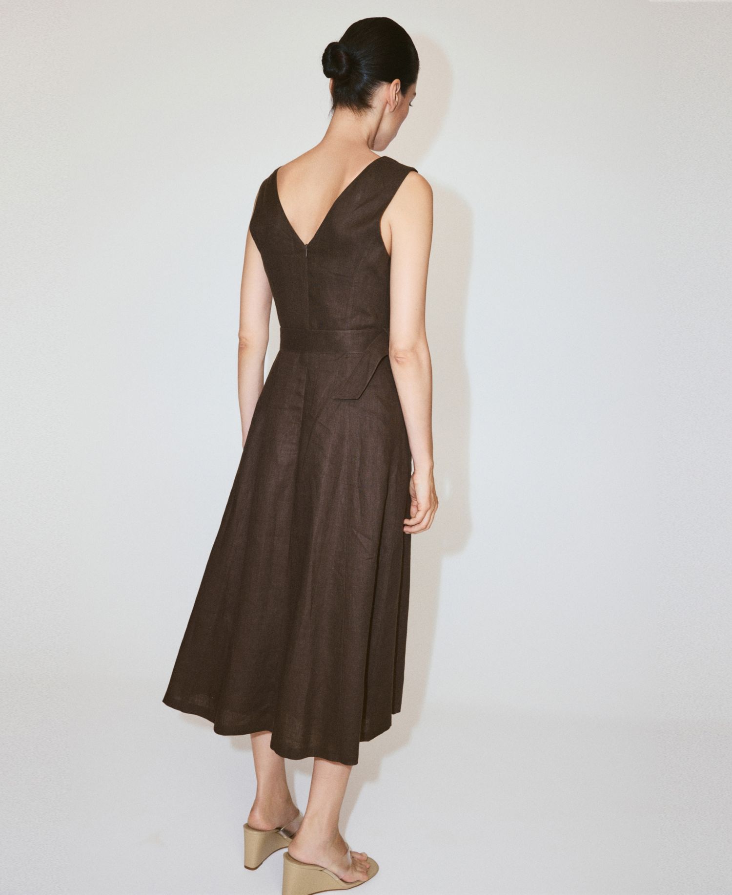 Women's Belt Linen Midi-Dress