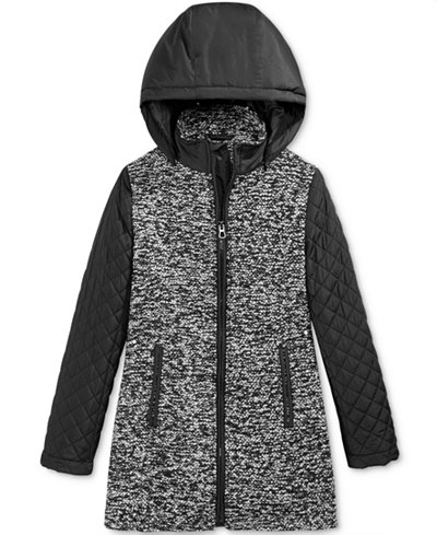 S. Rothschild Boucle-Knit Quilted Hooded Coat, Big Girls (7-16)
