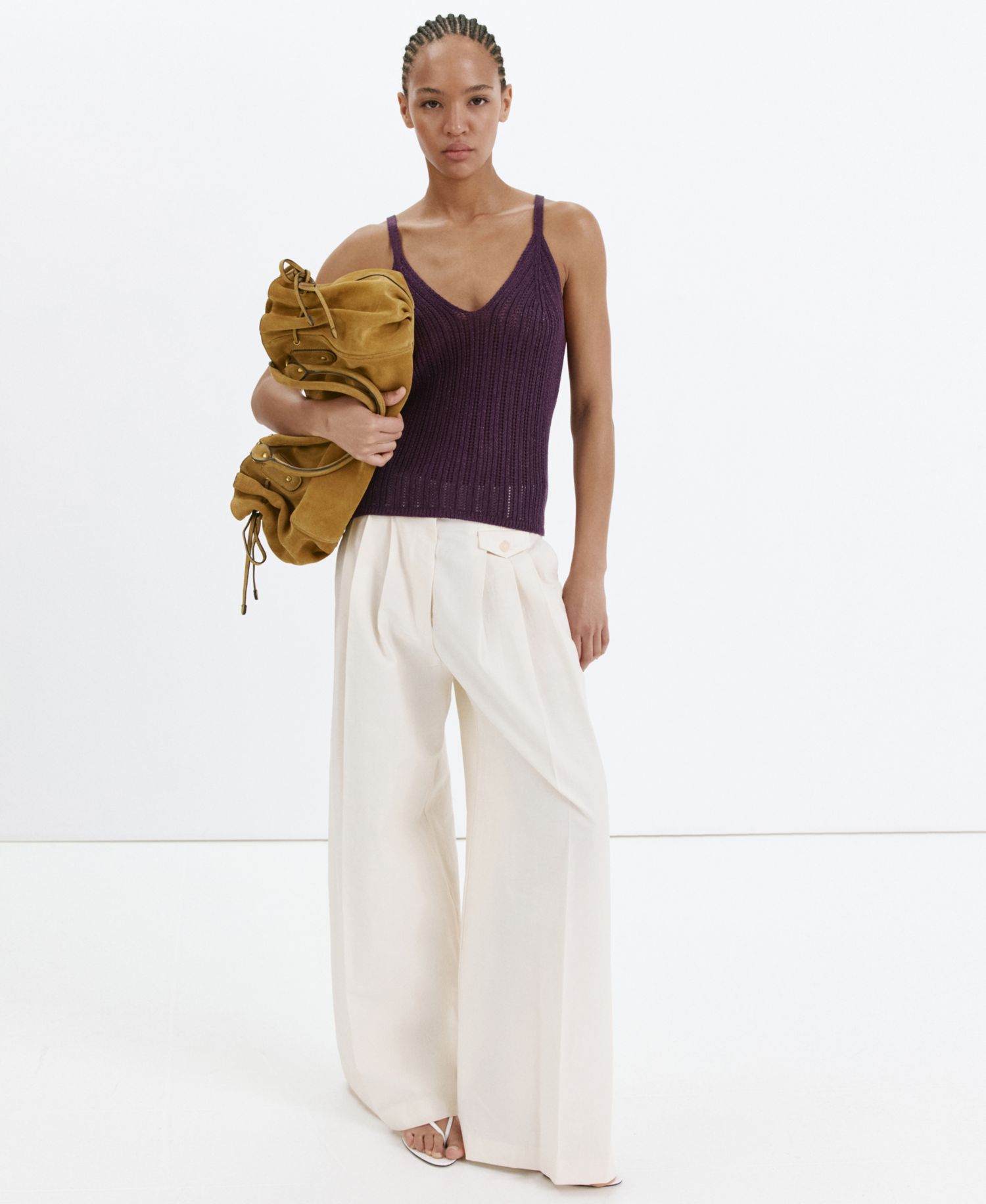 Women's Metallic Openwork Knit Top