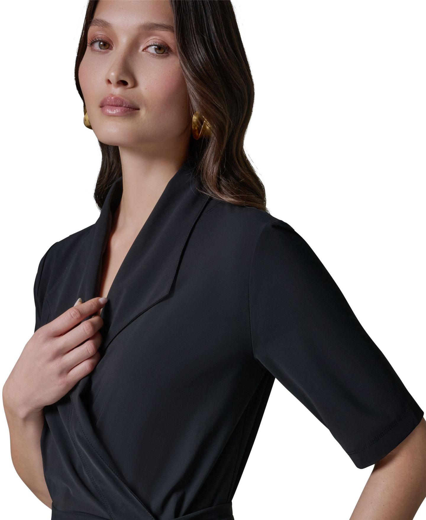 Женское платье Donna Karan Weekend 4-way Stretch Knit Elbow-Sleeve Collared Polo Dress, цвет: Чёрный — фото 4