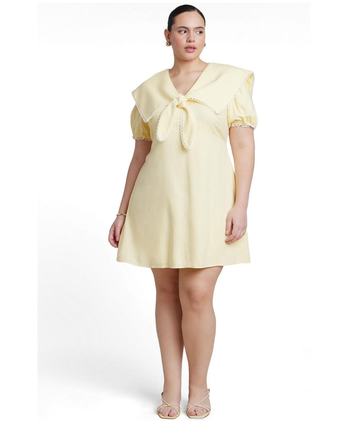 Женское платье ELOQUII Plus Size Sailor Collar Mini, цвет: Сливочный жёлтый — фото 1