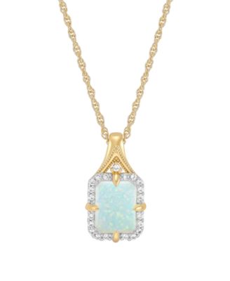 Lab-Grown Opal (9/10 ct. t.w.) & Lab-Grown White Sapphire (1/6 ct. t.w.) Pendant Necklace in 14k Yellow Gold-Plated Sterling Silver