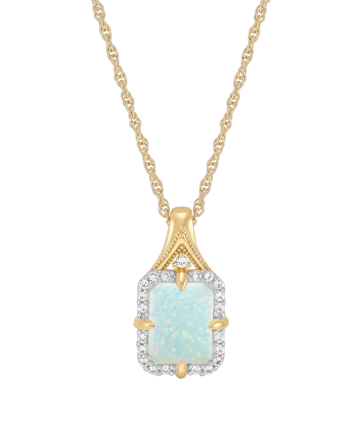Macy's Lab-Grown Opal (9/10 ct. t.w.) & Lab-Grown White Sapphire (1/6 ct. t.w.) Pendant Necklace in 14k Yellow Gold-Plated Sterling Silver - Opal