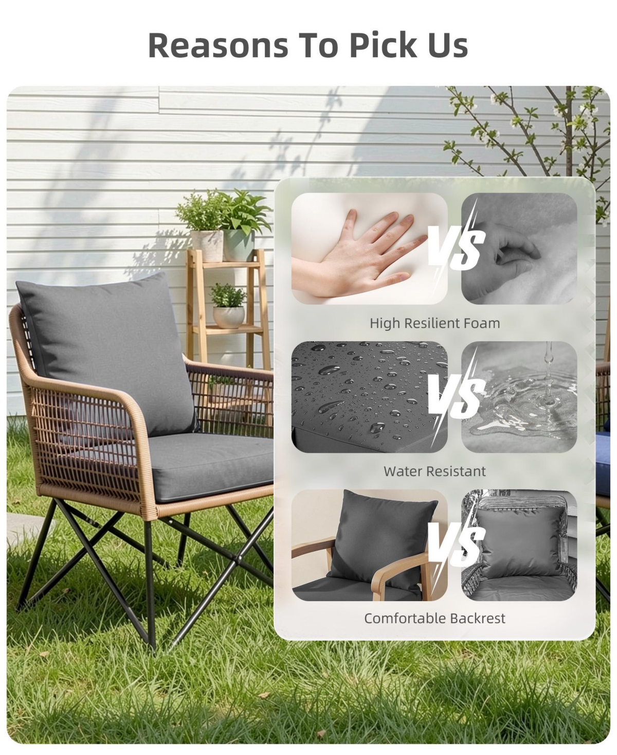 Sugift Deep Seat Chair Cushion Pads Set with Removable Cover for Indoor and Outdoor, Waterproof Fade-Resistant