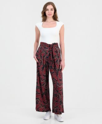 Women's Paperbag-Waist Paisley Pants 