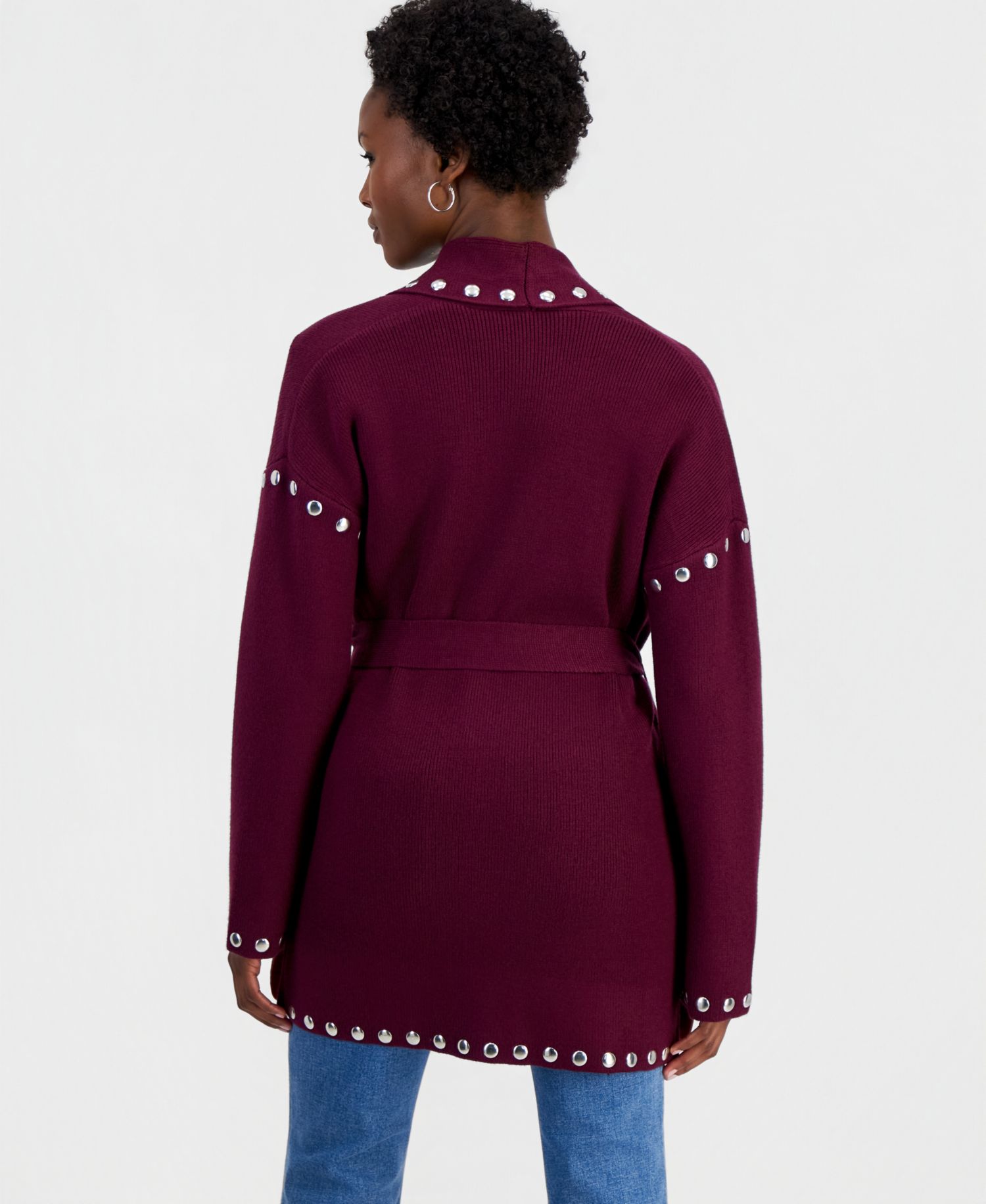 Petite Studded Belted Cardigan
