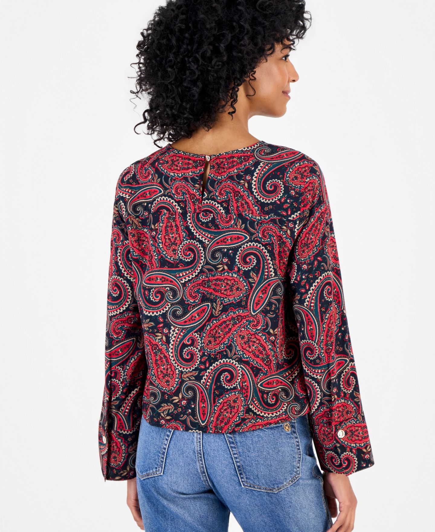 Женская блузка Nautica Paisley Roll-Cuff, цвет: Тёмно-синий — фото 4