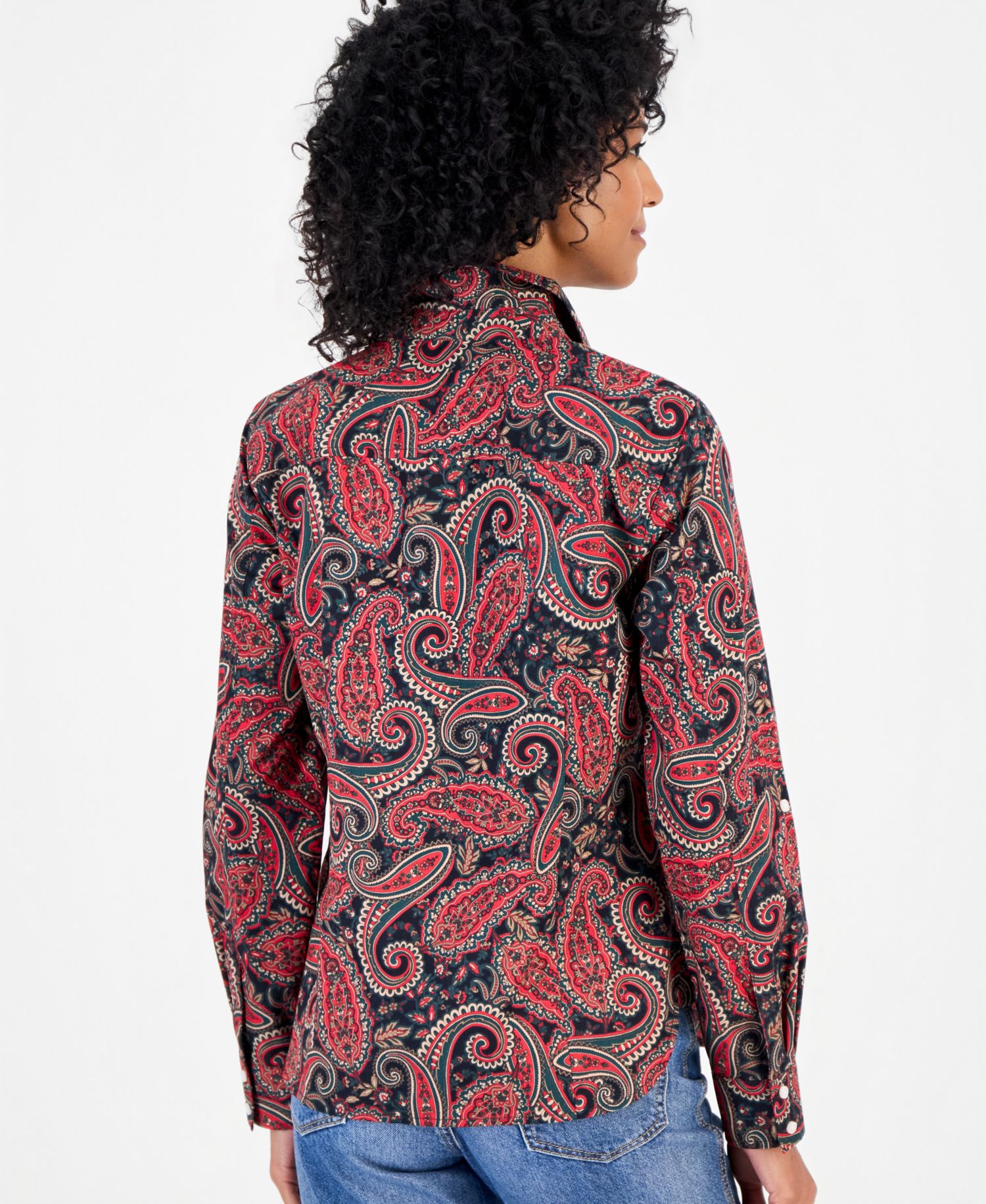 Women's Cotton Paisley Roll-Tab Shirt