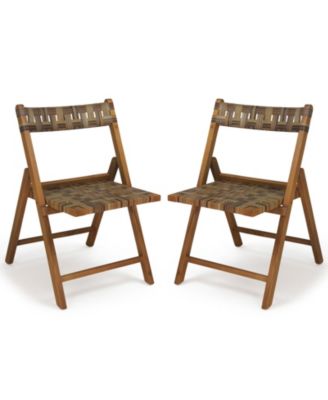 Teak Wood Folding Chairs Set of 2 400 Lbs Outdoor Seating with110-Degree Contoured Back