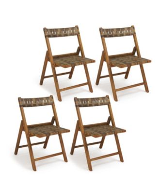 Teak Wood Folding Chairs Set of 4 400 Lbs Outdoor Seating with 110-Degree Contoured Back