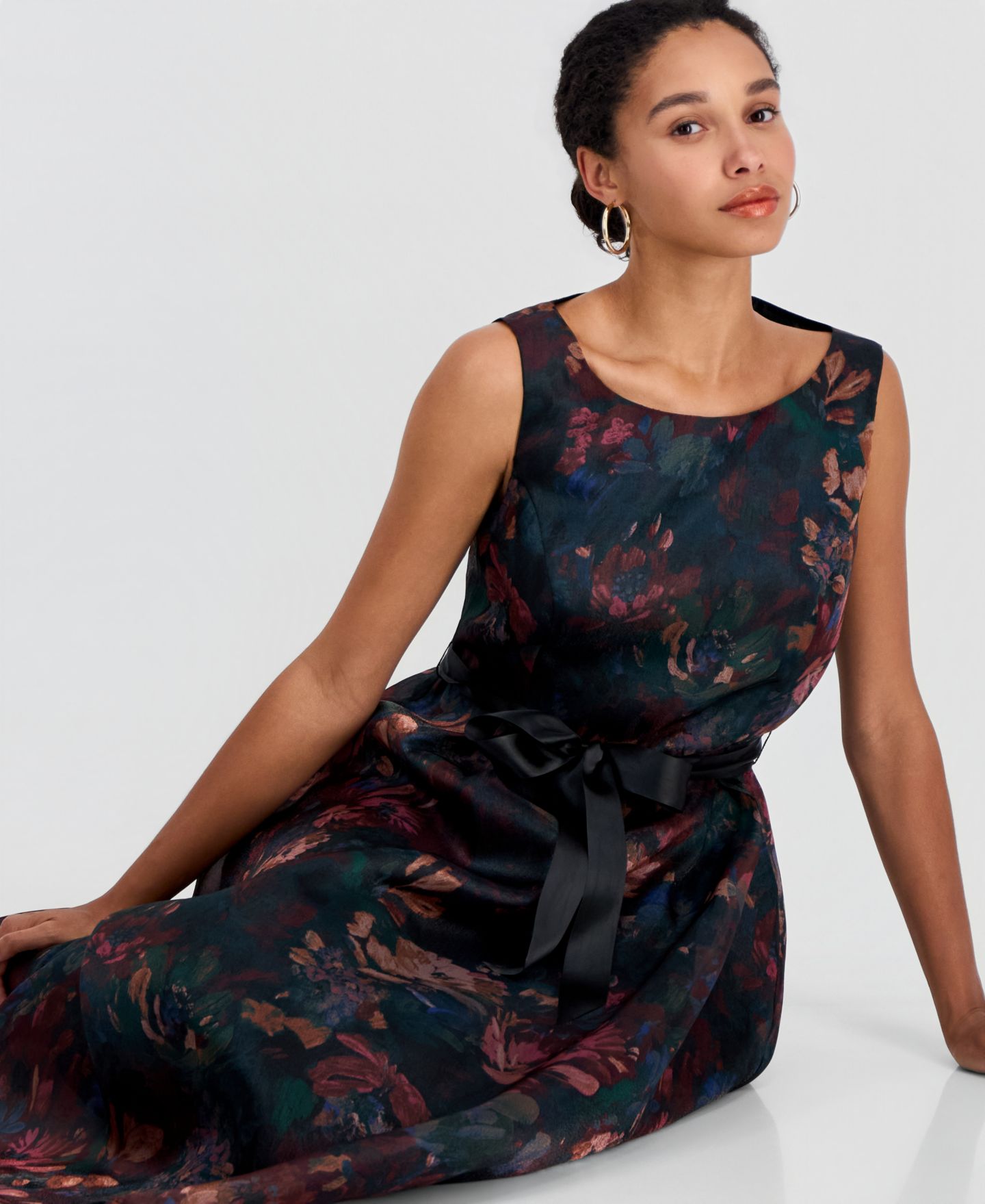Женское платье Connected Floral-Print A-Line Midi Organza, цвет: Тёмно-зелёный — фото 5