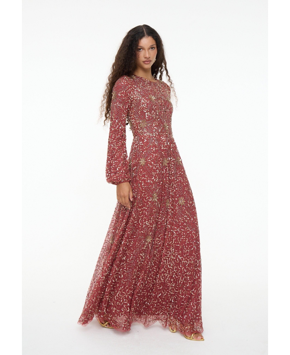 Maryisa Women's Modest Embellished Sequins A-Line Dress