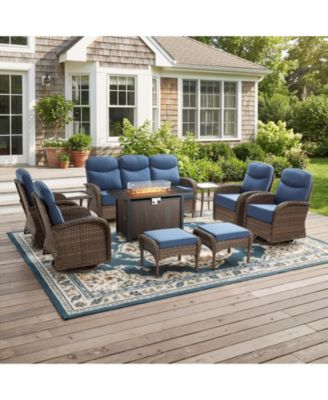 Patio Furniture Set with 6-Inch Thick Cushions, Outdoor Couch and Swivel Rocker Chairs, Wicker Conversation Set for Porch Deck