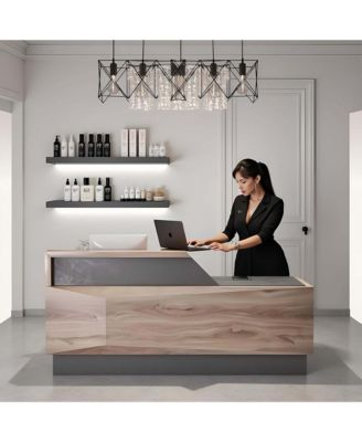 Reception Desk with Drawer Cabinet Computer Workstation for Checkout, Lobby