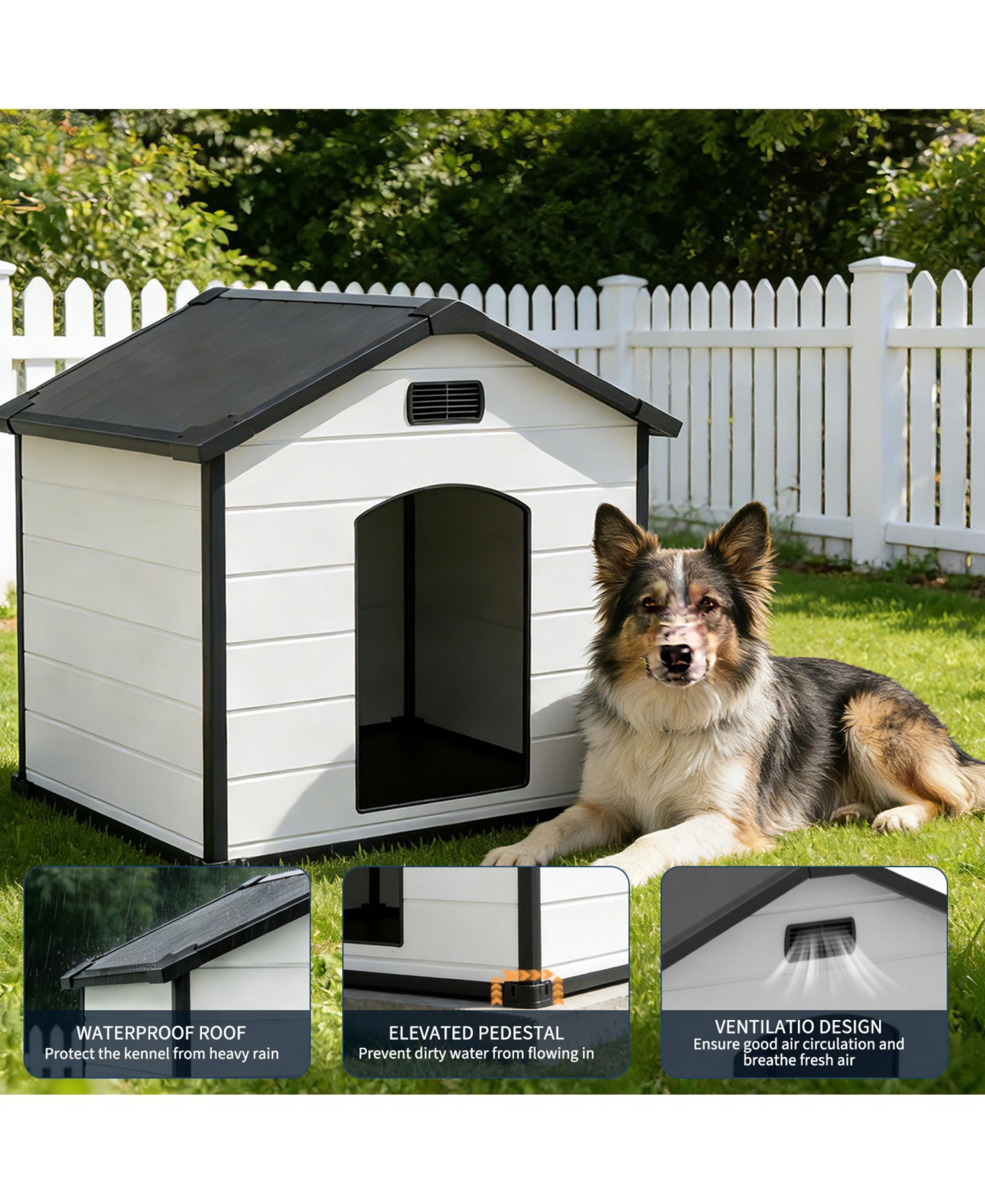 gaomon Heavy Duty Waterproof Dog House for Indoor Outdoor, Raised Floor, Shelter, Hidden Vents, Easy Assembly