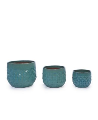 Handmade Deep  Glazed Ceramic Planter Textured Pattern, for Succulents & Herbs Indoor/Outdoor Shelf & Table Use