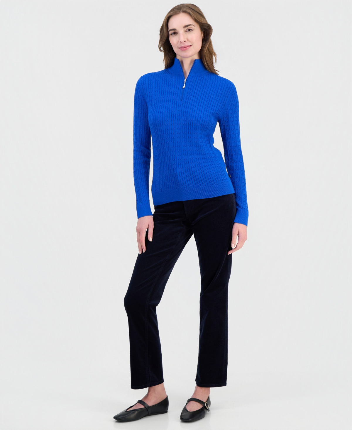 Nautica Women's Cable-Knit Half-Zip Mock-Neck Sweater