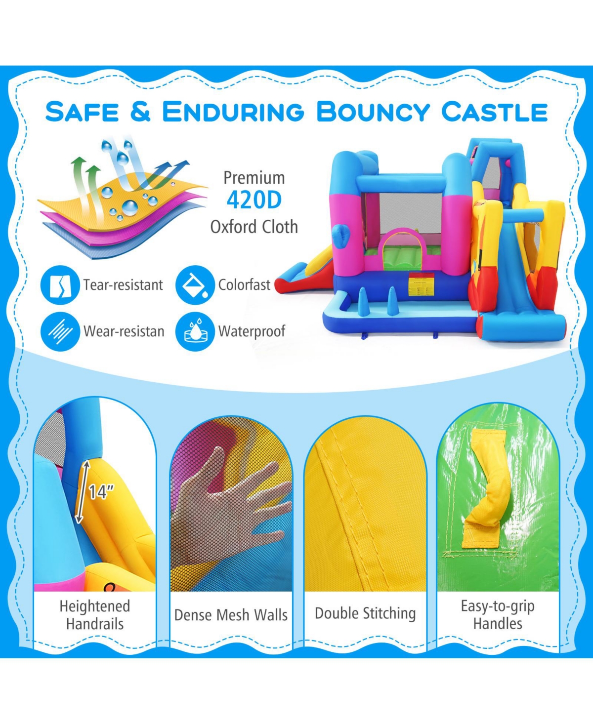 Gymax Inflatable Bounce House With Slides Jumping Area Ball Pit Climbing Wall 780W Blower