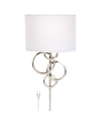 Modern Wall Lamp Brushed Nickel Plug-In Fixture Cotton Half Drum Shade for Bedroom Bathroom Vanity Reading